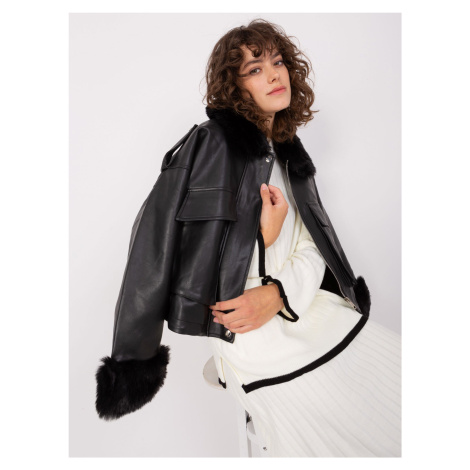 Černá dámská zimní bunda z ekokůže Fashionhunters