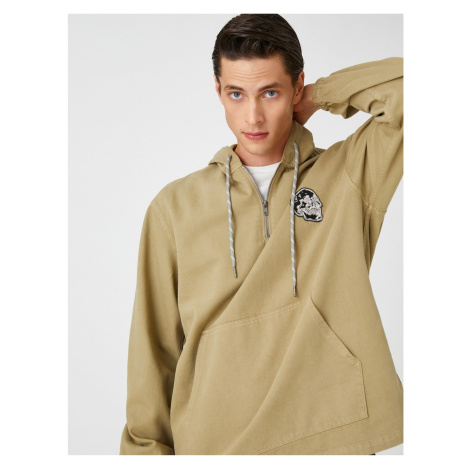 Koton Embroidered Skull Hooded Sweatshirt with Pocket Detail Cotton.