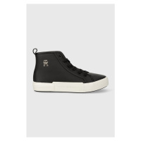 Kožené sneakers boty Tommy Hilfiger VULC TH LEATHER SNEAKER HI černá barva, FW0FW07550