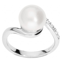 Brilio Silver Elegantní stříbrný prsten s pravou perlou SR05575A
