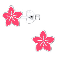 Klenoty Amber Stříbrné náušnice pro děti růžová kytička zářivá