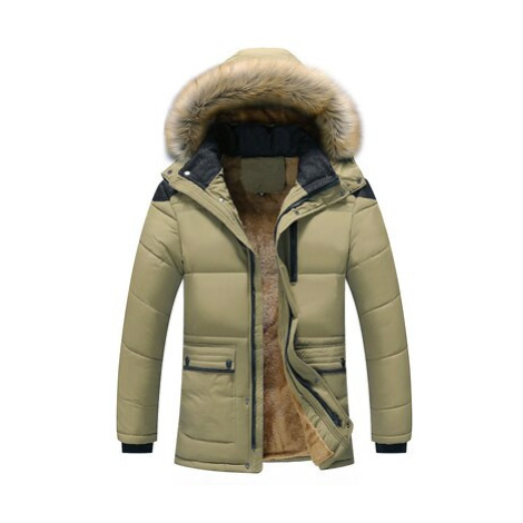 Péřová pánská bunda zimní parka s kožíškem a kapucí