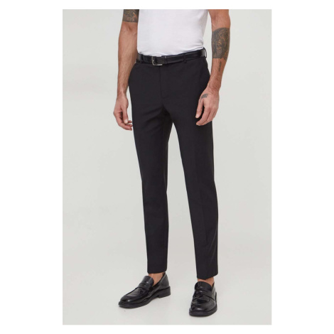 Vlněné kalhoty Calvin Klein černá barva, jednoduché, K10K112936