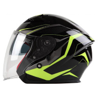 MAXX OF 878 Skútrová helma s plexi a sluneční clonou - černo/zelená reflexní