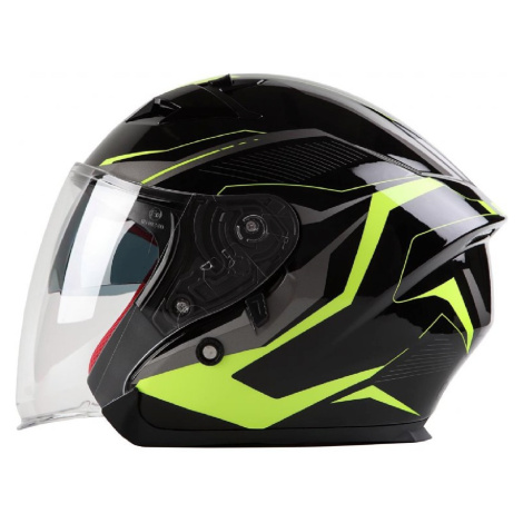 MAXX OF 878 Skútrová helma s plexi a sluneční clonou - černo/zelená reflexní
