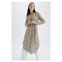 DEFACTO Regular Fit Shirt Collar Printed Long Sleeve Tunic