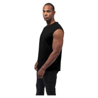 Černé tričko bez rukávů s otevřeným okrajem