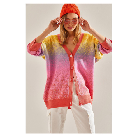 Bianco Lucci Women's Multicolor Oversize Knitwear Cardigan