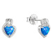 Evolution Group Stříbrné náušnice srdce z modrého syntetického opálu a zirkony 11469.3 blue