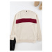 Trendyol Beige Regular Crew Neck Color Block Knitwear Sweater