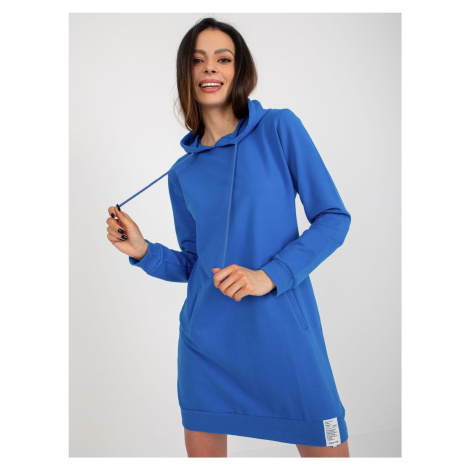 Tmavě modré mikinové basic šaty s kapucí Fashionhunters
