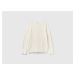 Benetton, Cream Crew Neck Sweater In Cashmere And Wool Blend