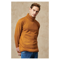 ALTINYILDIZ CLASSICS Men's Mustard Standard Fit Regular Fit Full Turtleneck Raised Soft Textured