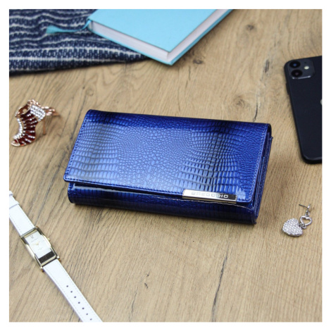 Elegantní velká dámská kožená peněženka Runo, modrá GREGORIO