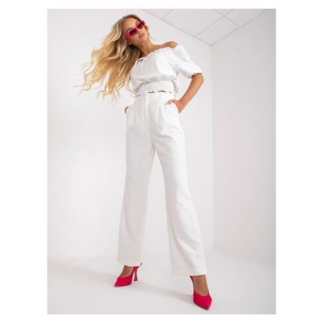 Bílé rozšířené elegantní kalhoty --white Bílá Rue Paris