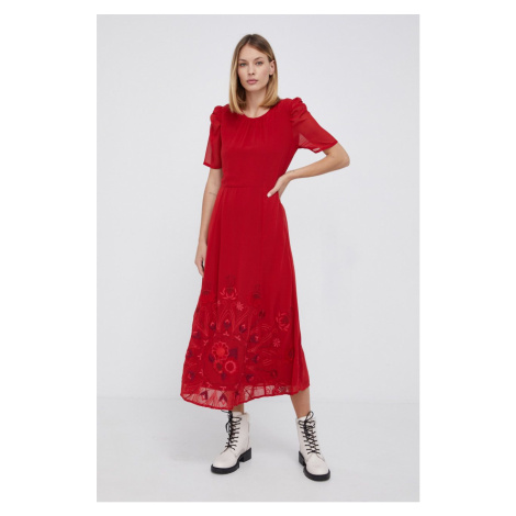 Šaty Desigual červená barva, midi, jednoduché | Modio.cz
