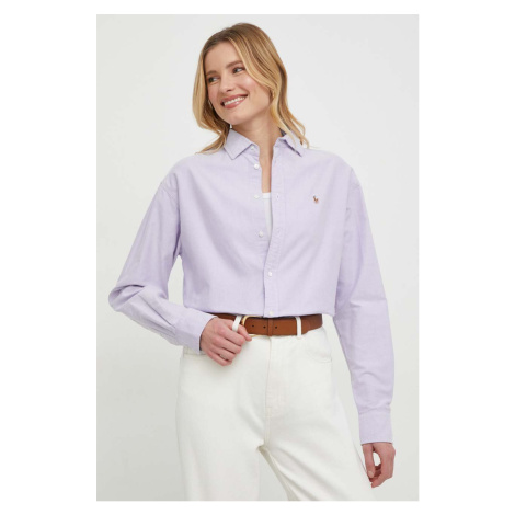 Bavlněná košile Polo Ralph Lauren fialová barva, relaxed, s klasickým límcem, 211931064