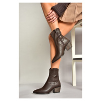 Fox Shoes T356654109 Brown Pointed Toe Thick Heel Women's Boots