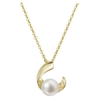 Evolution Group Pozlacený stříbrný náhrdelník s pravou říční perlou v půlkruhu se zirkony 22041.