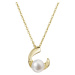 Evolution Group Pozlacený stříbrný náhrdelník s pravou říční perlou v půlkruhu se zirkony 22041.