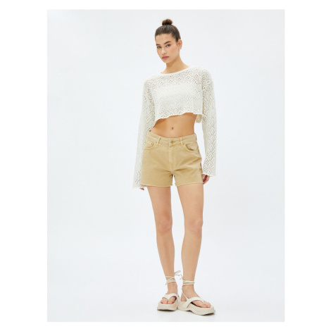 Koton Mini Shorts Normal Waist With Pocket Detail Ripped Legs Cotton.