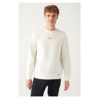 Avva White Crew Neck Printed Regular Fit Unisex Sweatshirt