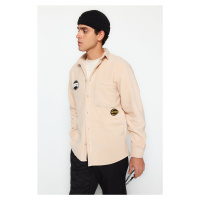 Trendyol Beige Regular Fit Label Detail Fleece Thick Winter Shirt