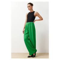 Trendyol Green Hook and Loop Closure High Waist Pleated Wide Leg/Wide Cut Knitted Trousers