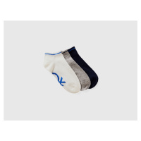 Benetton, Dark Blue, Gray And White Short Socks