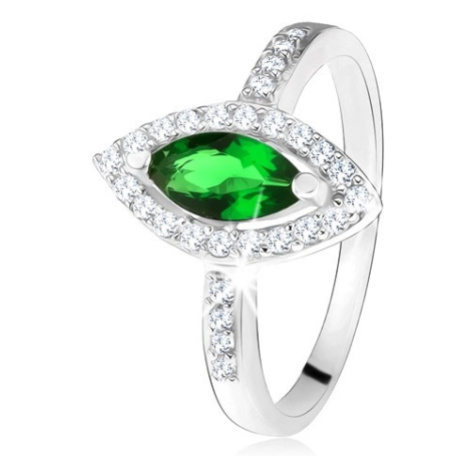 Lesklý prsten - stříbro 925, zrnkovitý zelený kámen s lemem, čiré zirkonky Šperky eshop