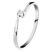 Prsten z bílého 14K zlata - třpytivý čirý diamant v lesklém kotlíku