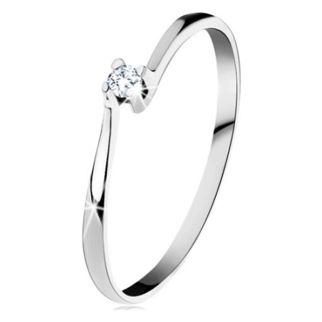 Prsten z bílého 14K zlata - třpytivý čirý diamant v lesklém kotlíku Šperky eshop