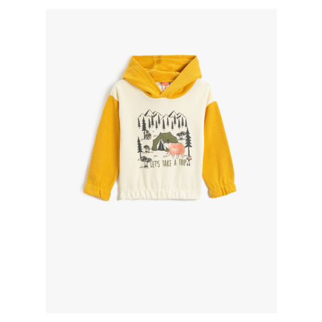Koton Teddy Bear Print Hooded Sweatshirt with Color Contrast Elasticated Cuffs and Waist.