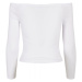 Ladies Off Shoulder Rib Longsleeve - white