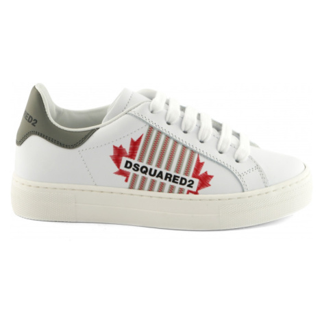 Tenisky dsquared logo & maple leaf leather sneakers low lace up bílá Dsquared²
