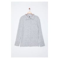 Trendyol Curve Gray Soft Textured Stand Collar Knitwear Cardigan