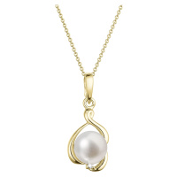Evolution Group Zlatý 14 karátový náhrdelník s bílou říční perlou a briliantem 92PB00052