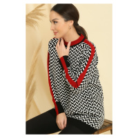 By Saygı Zigzag Pattern Collar And Sleeve Ends Striped Comfort Fit Knitwear Tunic