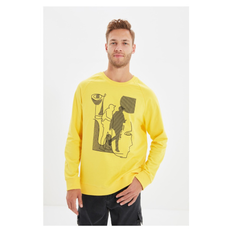 Trendyol Yellow Men Regular Fit Long Sleeve Crew Neck Printed Sweatshirt