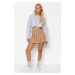 Trendyol Camel Pleated Woven Short Skirt