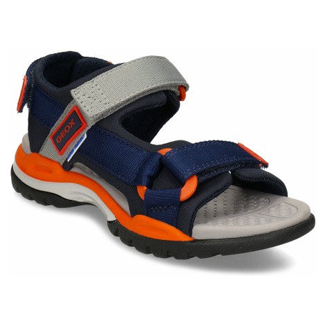 Modré dětské sportovní sandály s oranžovými prvky