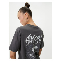 Koton Back Printed T-Shirt Faded Effect Short Sleeve Crew Neck Cotton