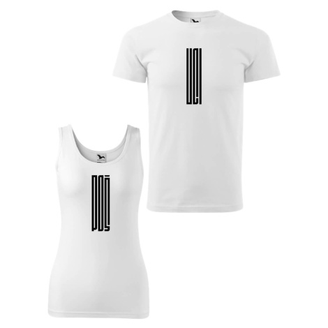 DOBRÝ TRIKO Tílko a tričko pro pár s potiskem POŠ-UCI Barva: Bílé pánské tričko + Bílé dámské tí