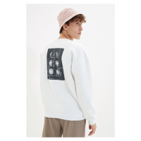 Trendyol White Oversize/Wide-Fit Crew Neck Space Printed Fleece Sweatshirt