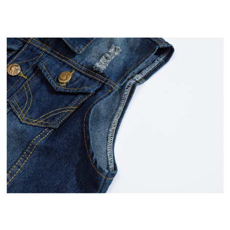 Riflová pánská vesta denim na knoflíky s kapsami a prošíváním