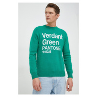 Svetr z vlněné směsi United Colors of Benetton pánský, zelená barva,