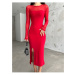 BİKELİFE Women's Red Slit Detailed Lycra Pencil Dress