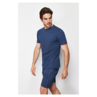 Trendyol Navy Blue Printed Regular Fit Knitted Shorts Pajamas Set