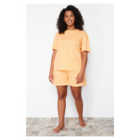 Trendyol Curve Orange Heart Pattern Knitted Pajamas Set