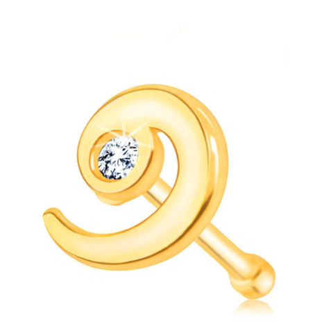 Diamantový piercing do nosu ze žlutého 14K zlata, rovný - spirála s čirým briliantem Šperky eshop